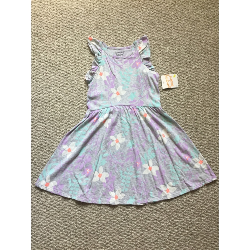 Jumping Beans Girls Size 6X Floral Flutter Sleeve Dress‎ Purple Green White
